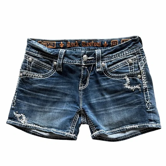 Rock Revival Scarlett Easy Shorts Rhinestones Denim Shorts E8200EH27 Size 27 - Picture 3 of 12